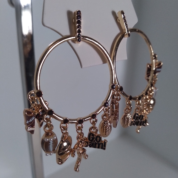 Go Team! Gold Football Charm Hoop Earrings - Picture 2 of 4